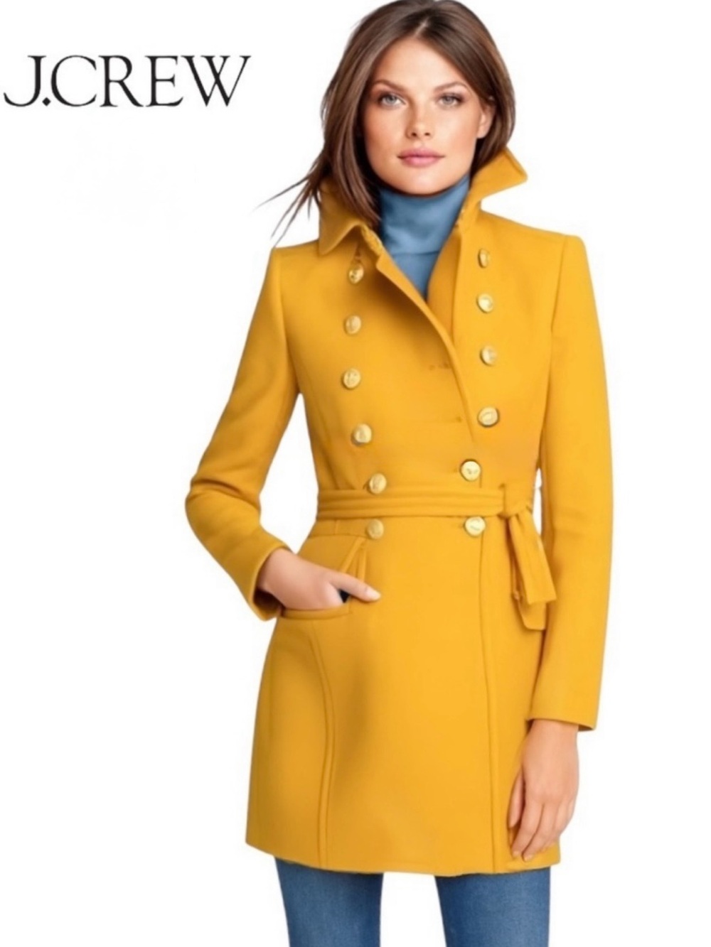 J. Crew Townhouse Trench in Yellow Italian Double-Breasted Wool Pea Coat- ✨ISO✨